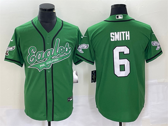 Men's Green Philadelphia Eagles #6 DeVonta Smith Cool Base Stitched Baseball Jersey